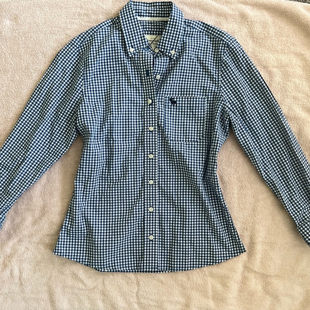 Abercrombie & Fitch Navy Checkered Button-Down Shirt